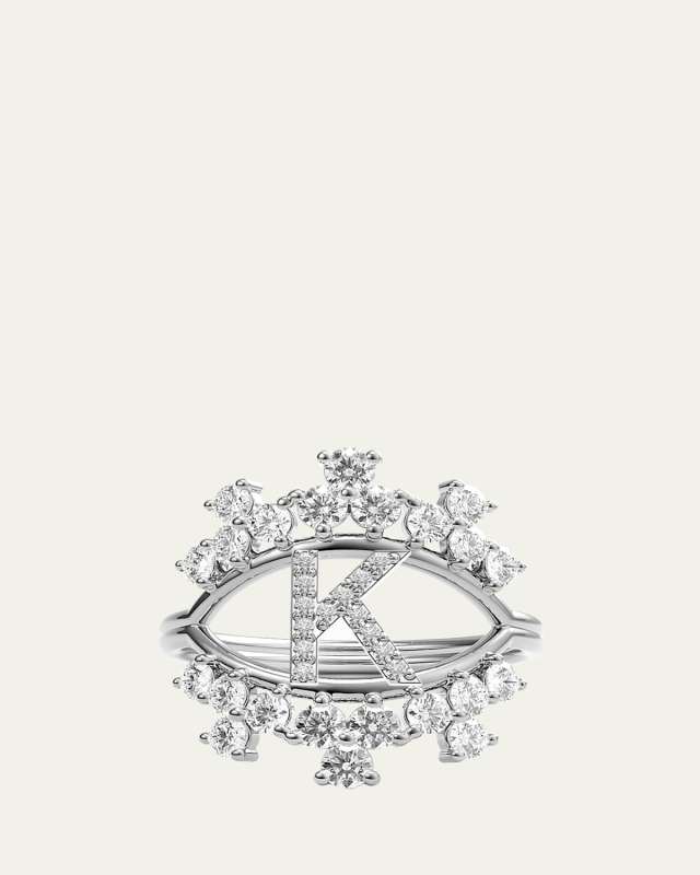 Sara 18K White Gold Diamond Ring, Letter K